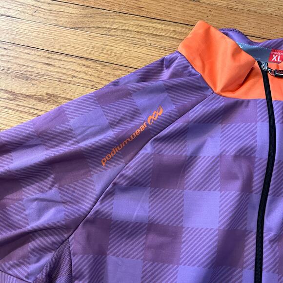 Podium Wear Jacket Womens XL Purple Plaid Zip Up Jersey Pocket Cycle Shirt - Picture 2 of 9